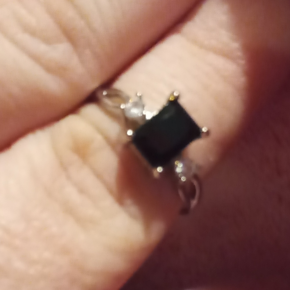 Black onyx/sapphire ring with CZ accents